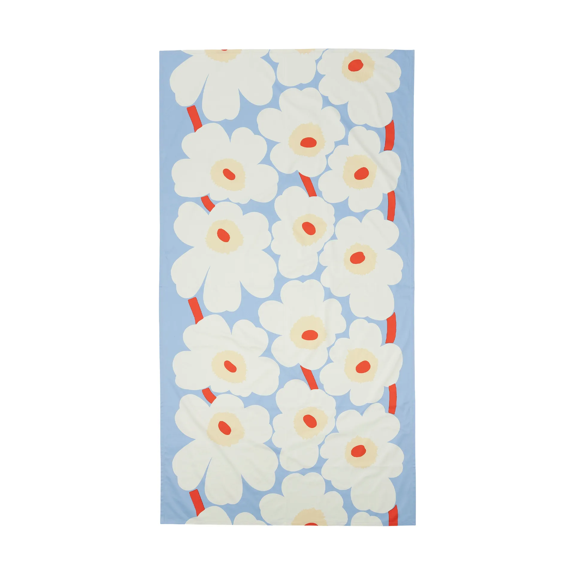 Obrus Unikko, Light blue-off white-melon-orange red, 135x250 cm Marimekko