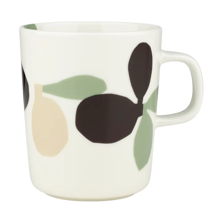 Omppo kubek - Biały, szałwiowy, czarnobrązowy, lniany, 250 ml - Marimekko