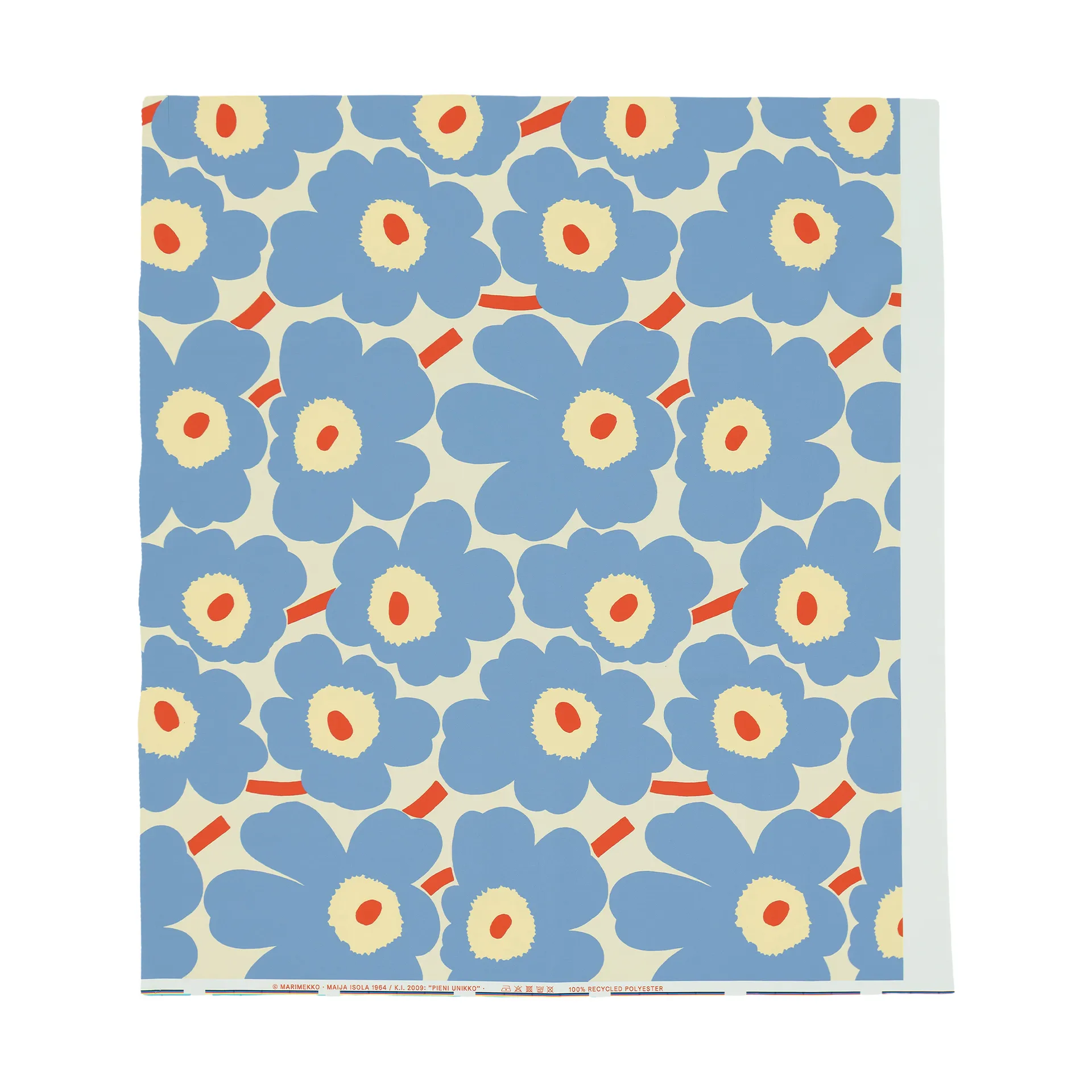 Pieni unikko tkanina zewnętrzna, Off white-light blue-melon-orange red Marimekko