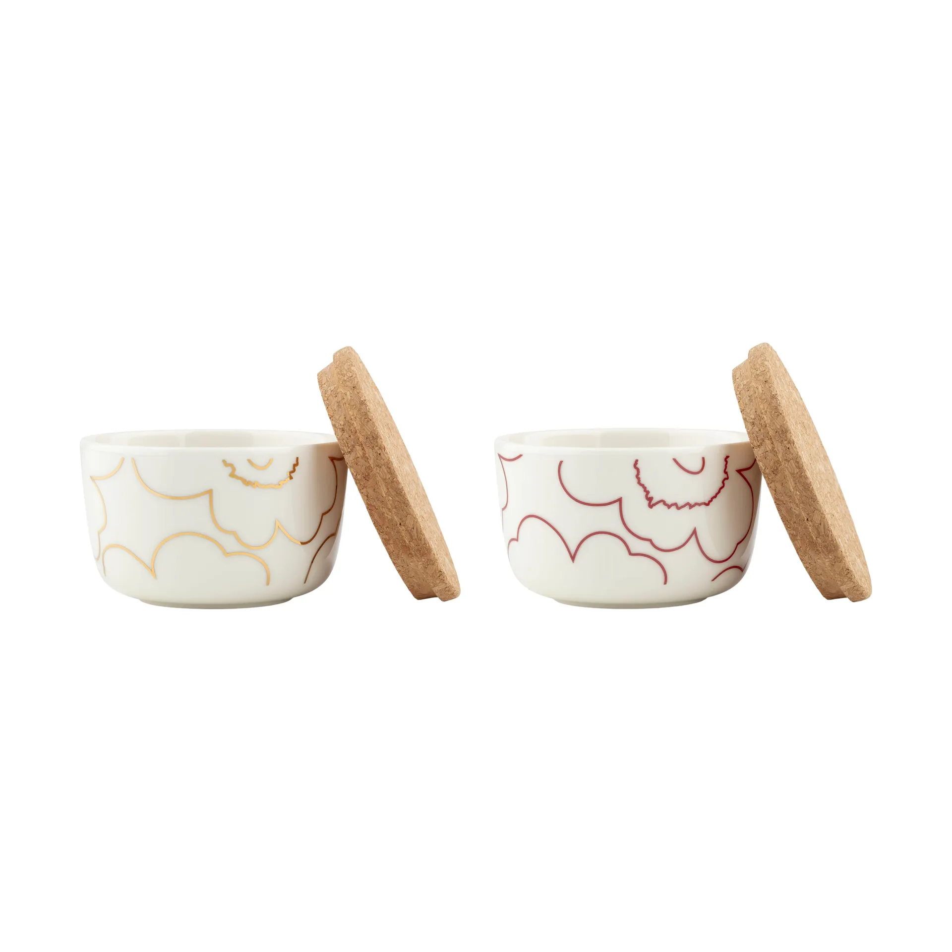 Piirto Unikko miska z pokrywką 250 ml, 2‑pak, Biały–złoty–ciemnoczerwony Marimekko