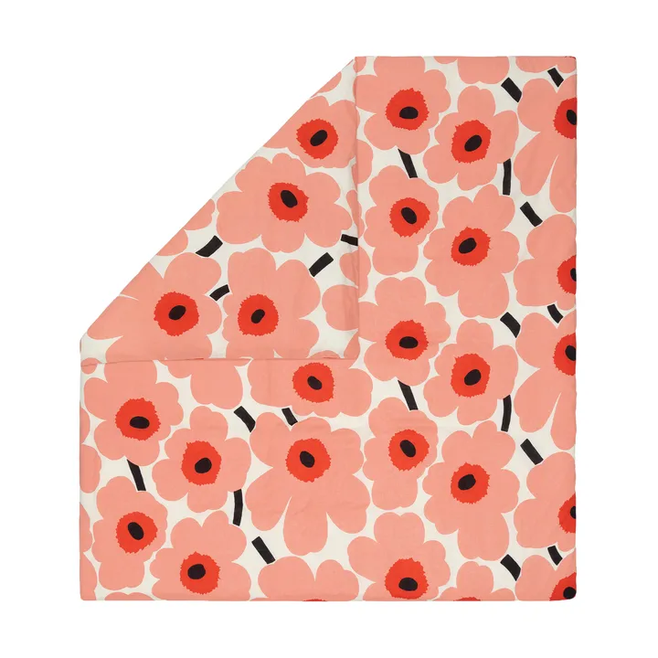 Poszewka na kołdrę Unikko 220x240 cm - Off white-coral-orange red-charcoal - Marimekko