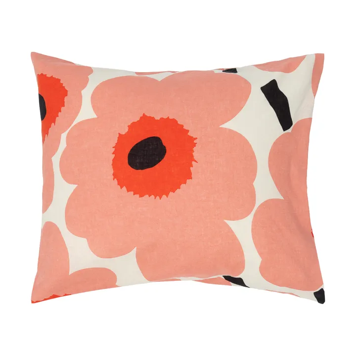 Poszewka na poduszkę Unikko 50x60 cm - Off white-coral-orange red-charcoal - Marimekko