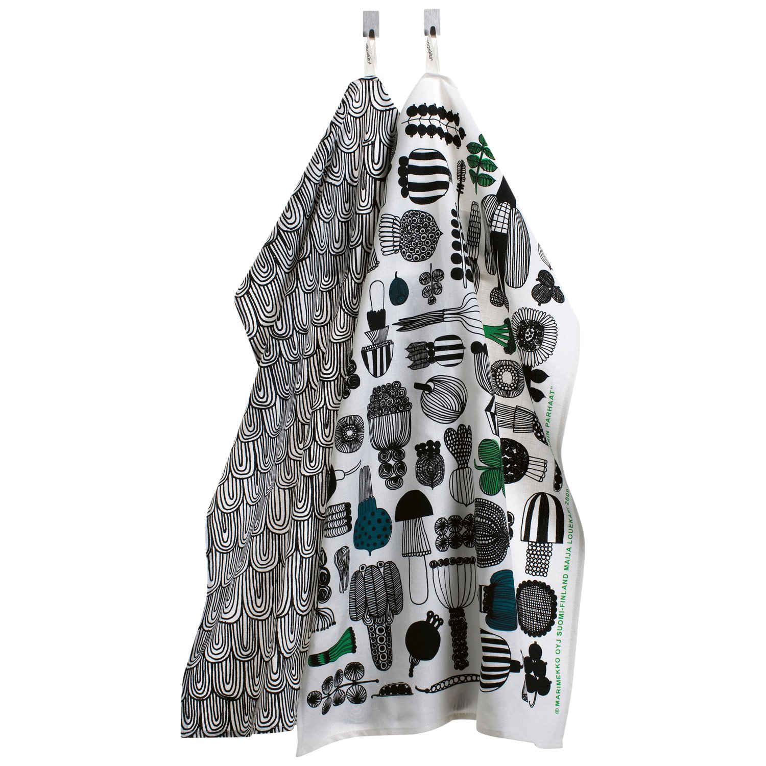 Marimekko Puutarhurin parhaat ręcznik kuchenny 47x70 cm 2-pak Biało-czarno-zielony