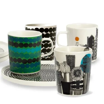 Räsymatto kubek 250 ml - czarny i biały - Marimekko