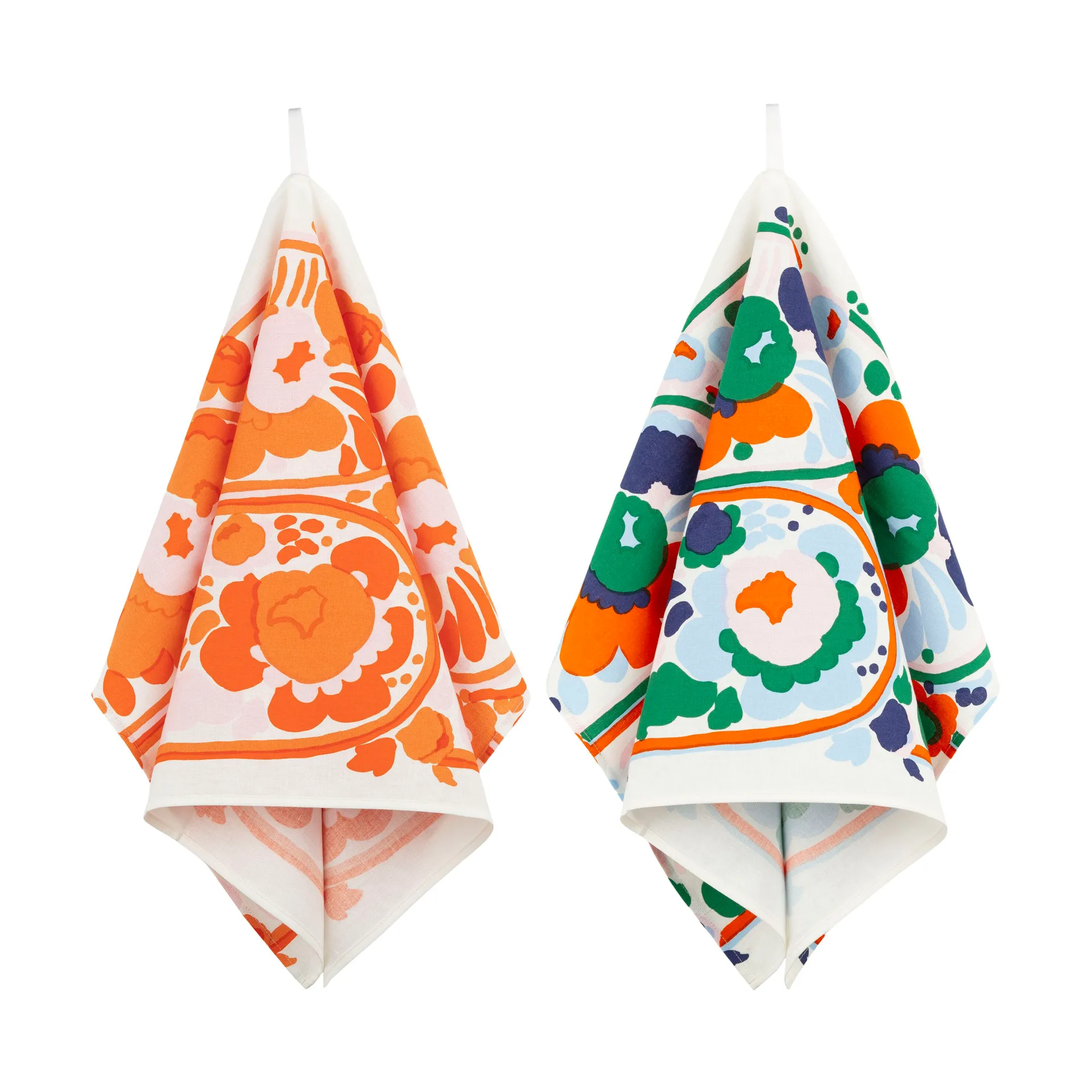 Ręcznik kuchenny Karuselli 43x70 cm 2 części, White-orange-blue-emerald Marimekko