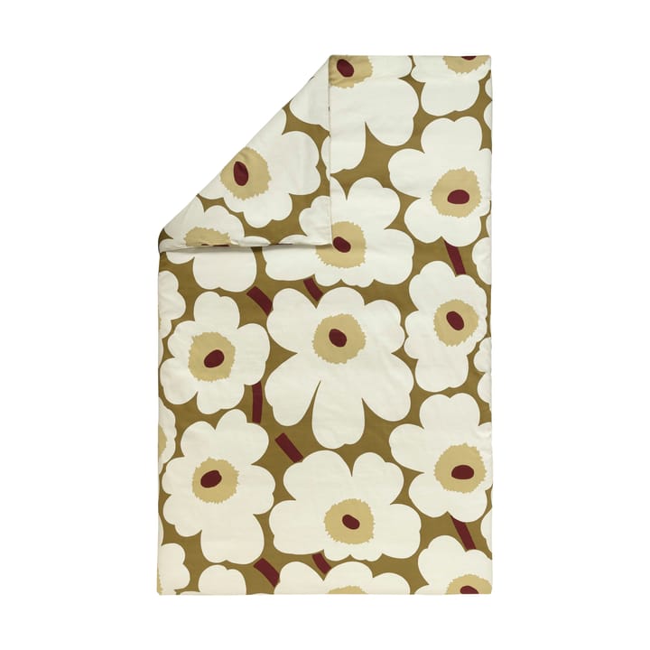 Satynowa poszewka na kołdrę Unikko 150x210 cm - Green umber-cream - Marimekko