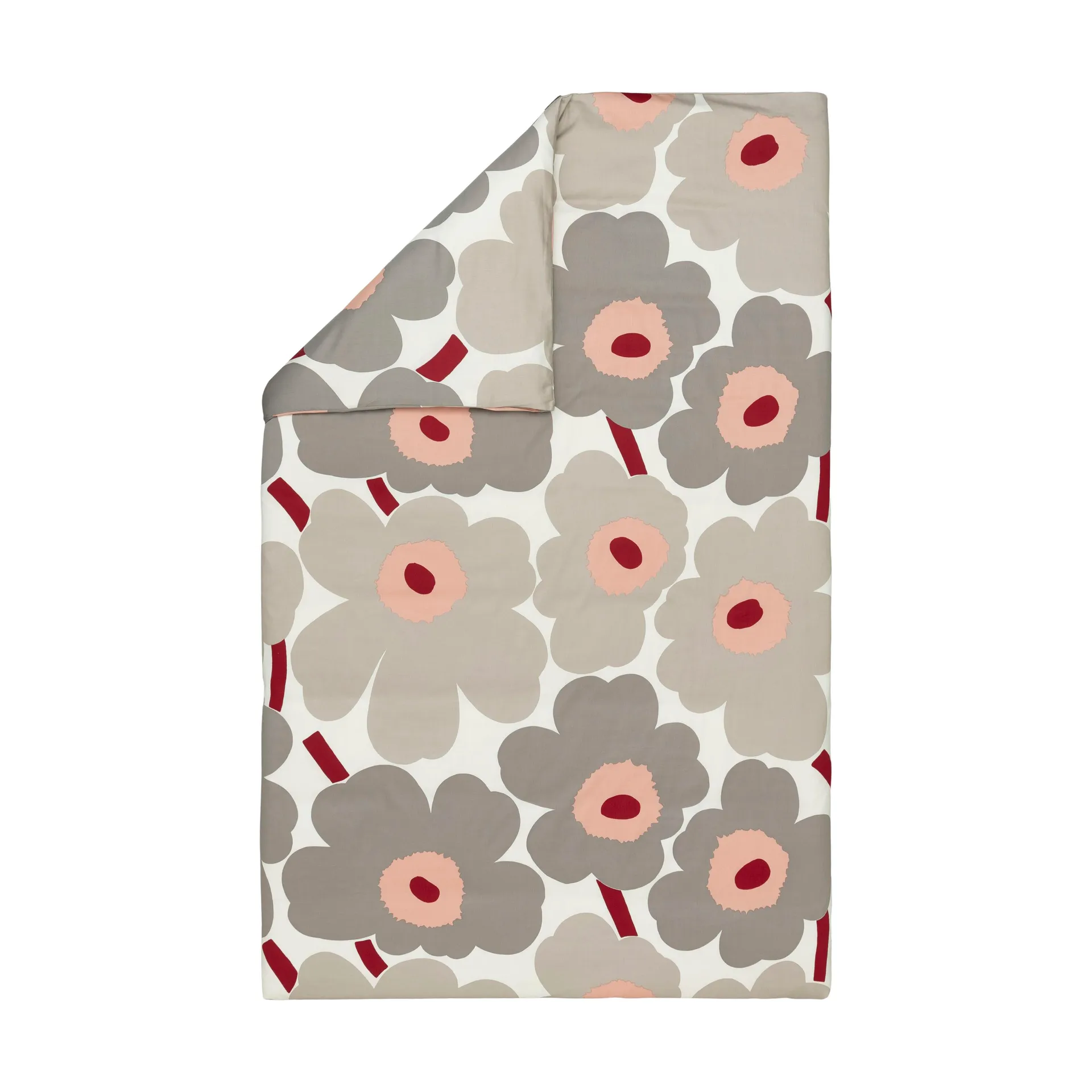 Satynowa poszewka na kołdrę Unikko 150x210 cm, Off white-warm grey-pink Marimekko