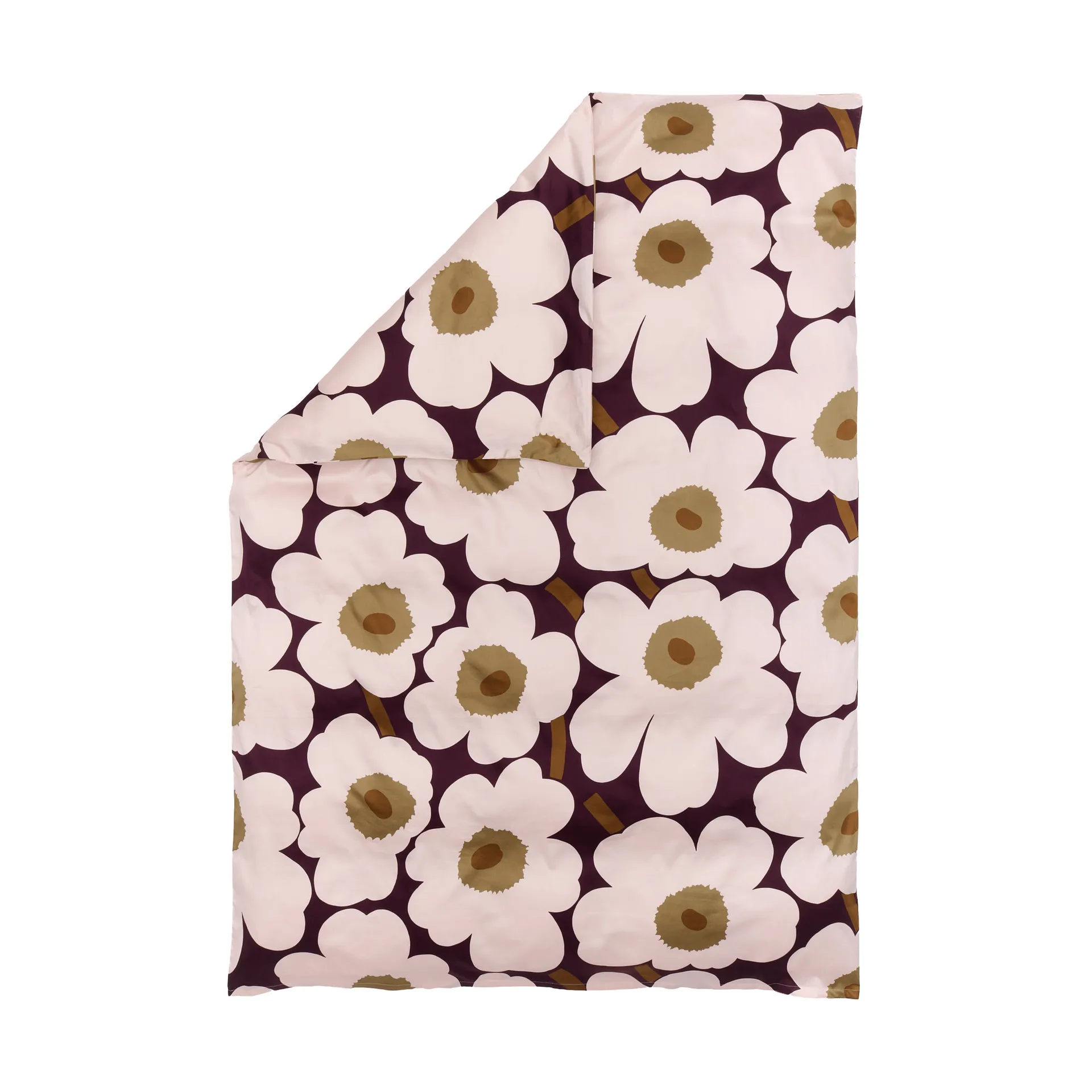 Satynowa poszewka na kołdrę Unikko 150x210 cm, Plum-pink-elmwood-toffee Marimekko