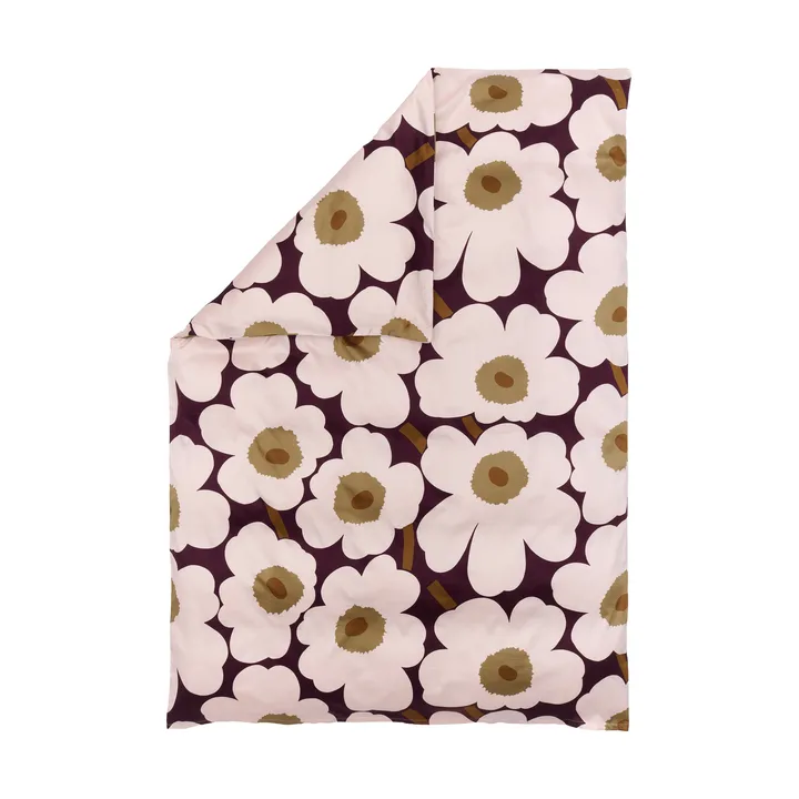 Satynowa poszewka na kołdrę Unikko 150x210 cm - Plum-pink-elmwood-toffee - Marimekko