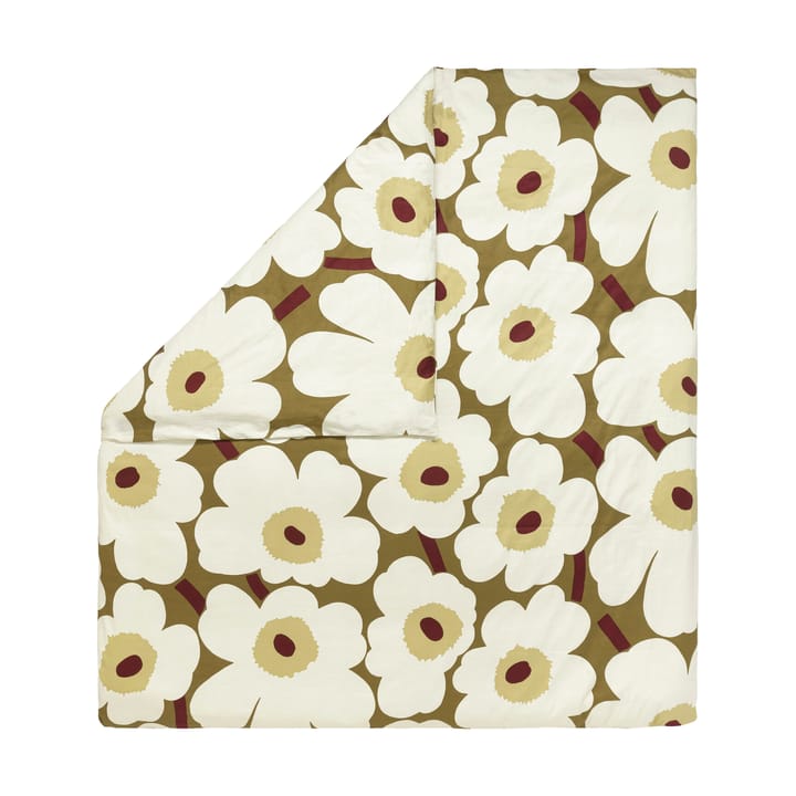 Satynowa poszewka na kołdrę Unikko 240x220 cm - Green umber-cream - Marimekko