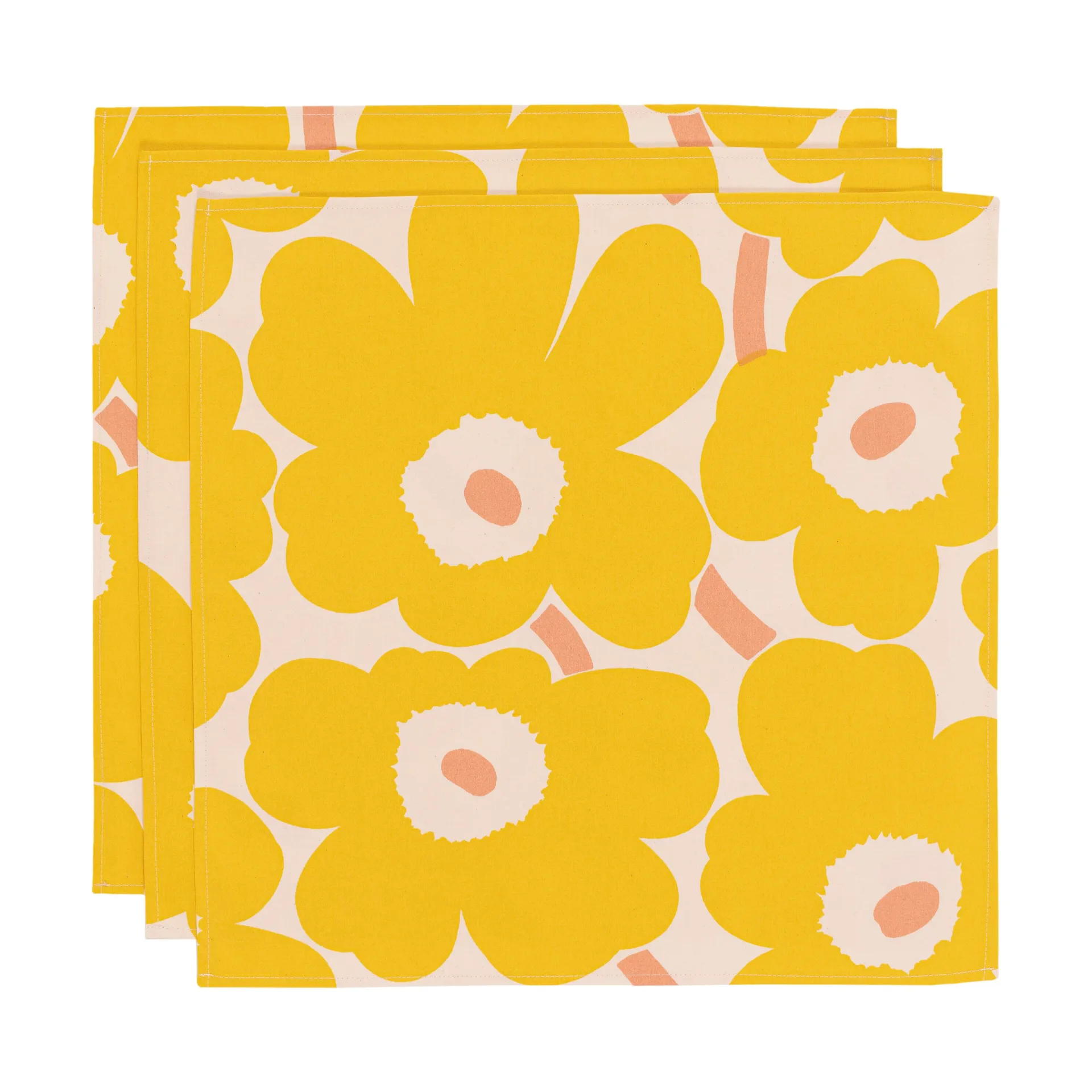 Serwetka materiałowa Pieni Unikko 43x43 cm 3 szt., Cotton-yellow-pink Marimekko