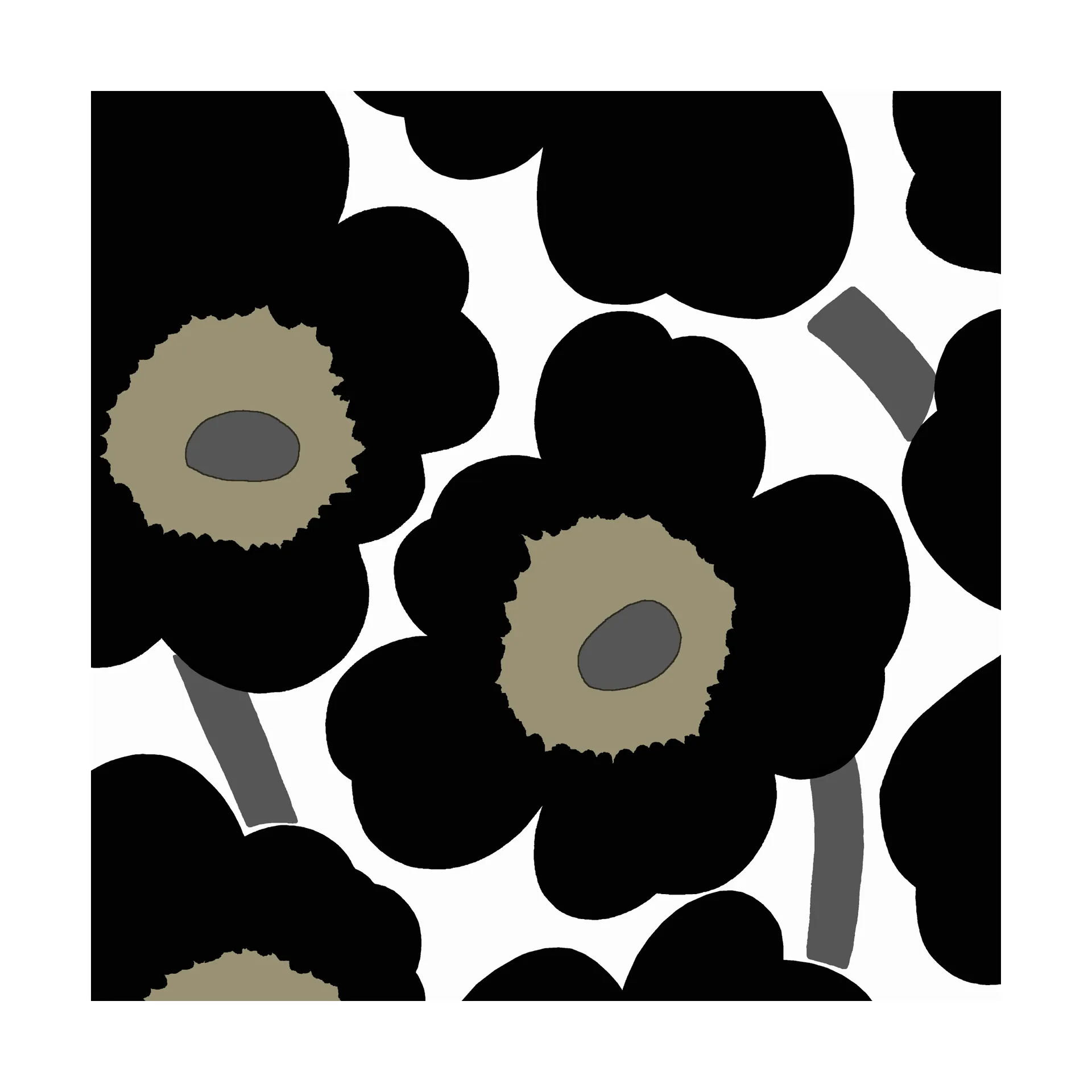 Serwetki Unikko 33x33 cm, 20 szt, Black-White Marimekko