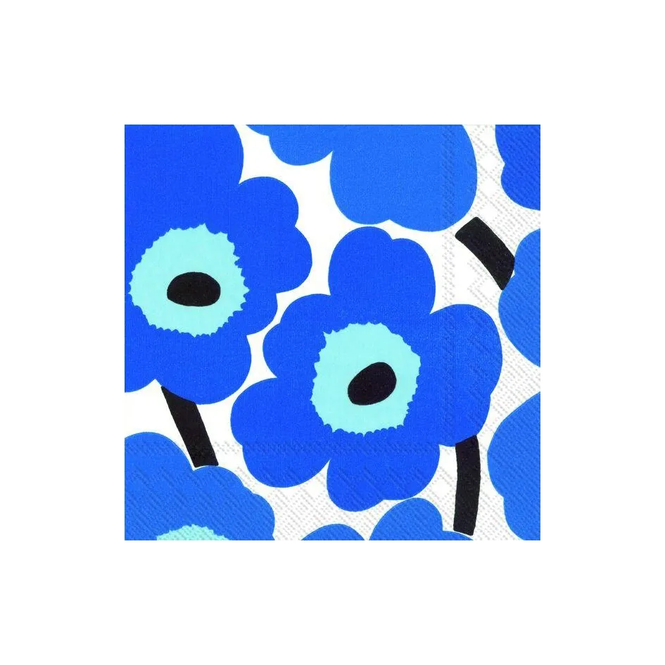 Serwetki Unikko 33x33 cm, 20 szt, Niebieskie Marimekko