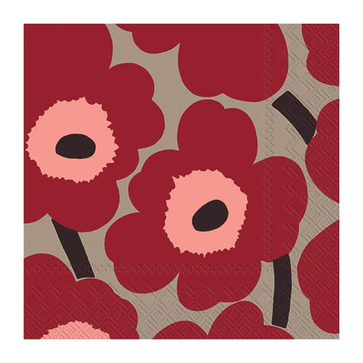 Serwetki Unikko 33x33 cm, 20 szt - Red-linen - Marimekko