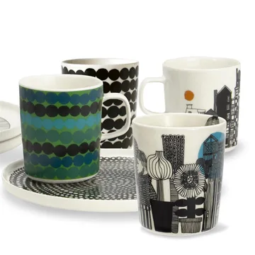 Siirtolapuutarha kubek 250 ml - czarno-pomarańczowy - Marimekko