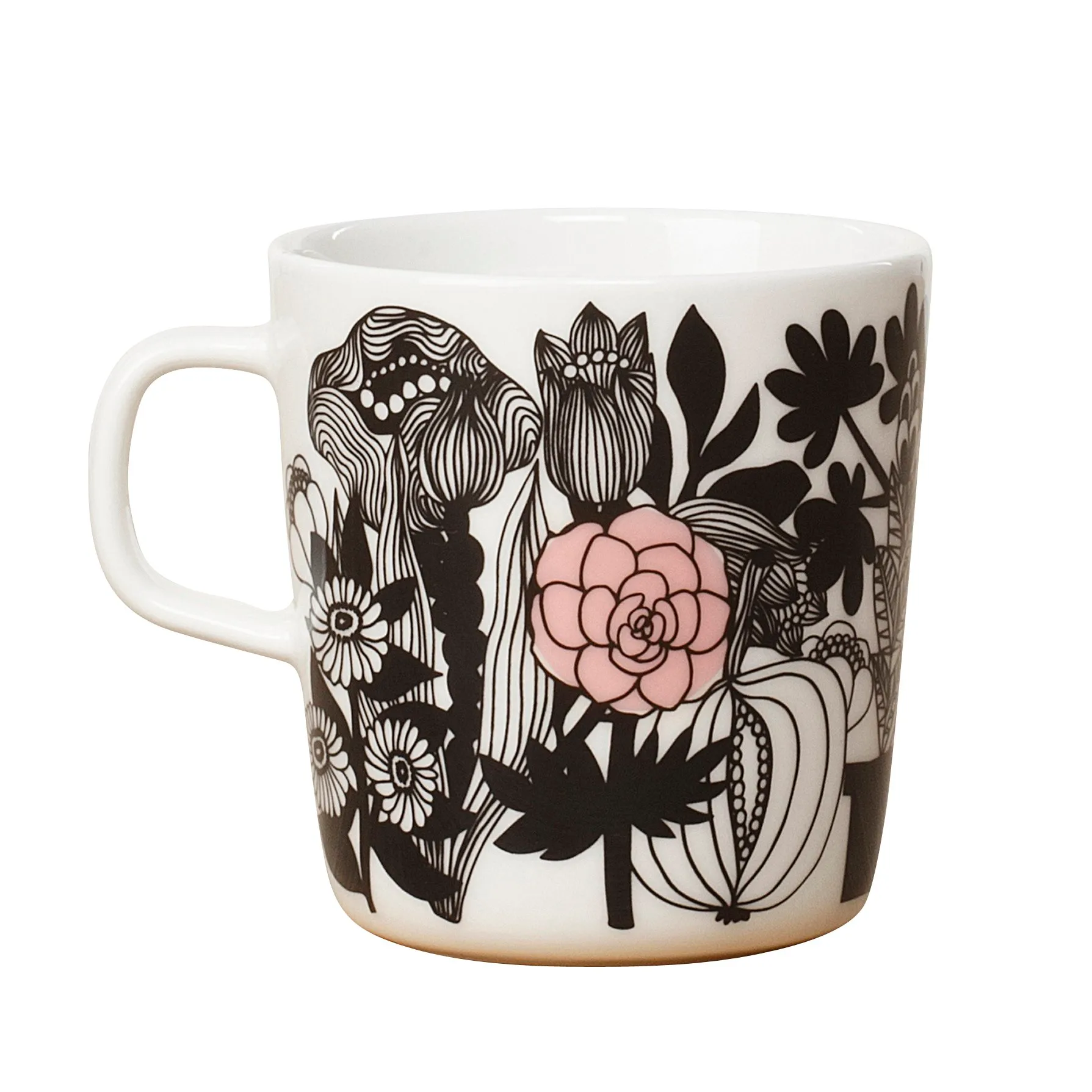 Siirtolapuutarha kubek do herbaty 400 ml, czarno-biało-różowy Marimekko