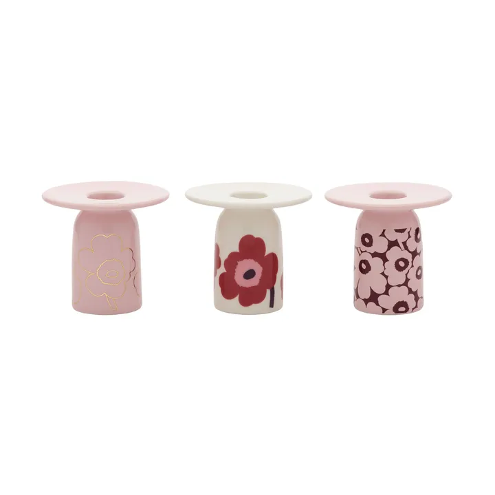 Świecznik Unikko  - Różowo-biało-bordowo-złoty, 3-częściowy - Marimekko