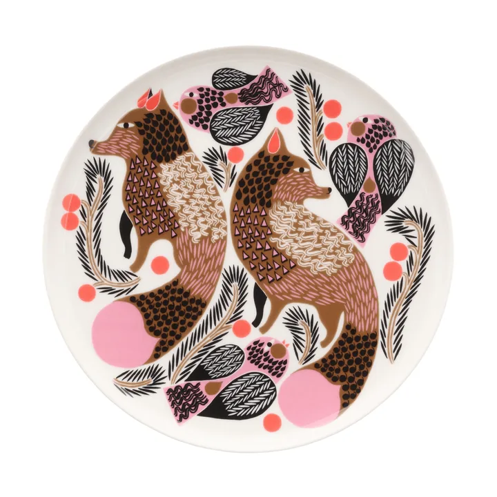 Talerz Oiva Ketunmarja Ø20 cm - White-brąz-róż-petrol - Marimekko