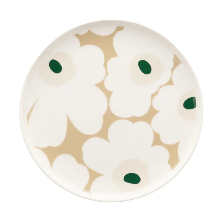 Talerz Unikko Ø20 cm - Biały–beżowy–jasny piaskowy–ciemnozielony - Marimekko
