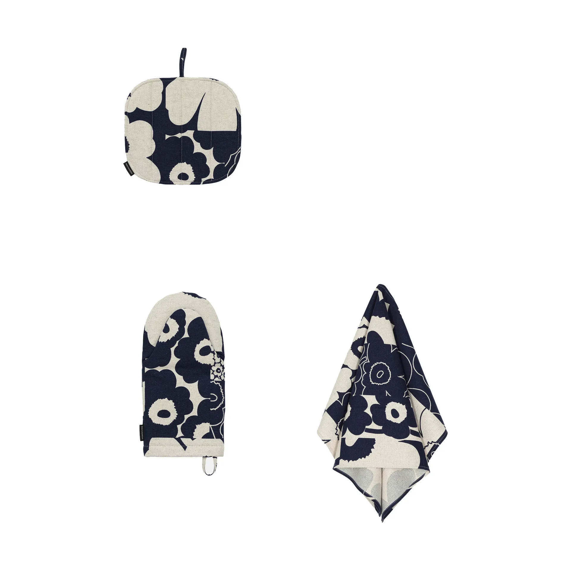 Tekstylia kuchenne Unikko Kollaasi, 3 szt., Linen-dark blue Marimekko