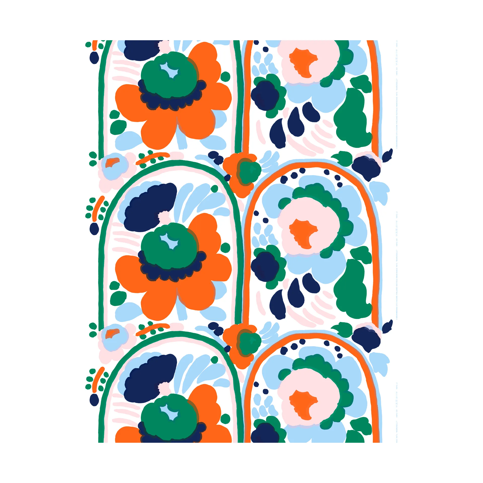 Tkanina bawełniana Karuselli, White-orange-blue-emerald Marimekko