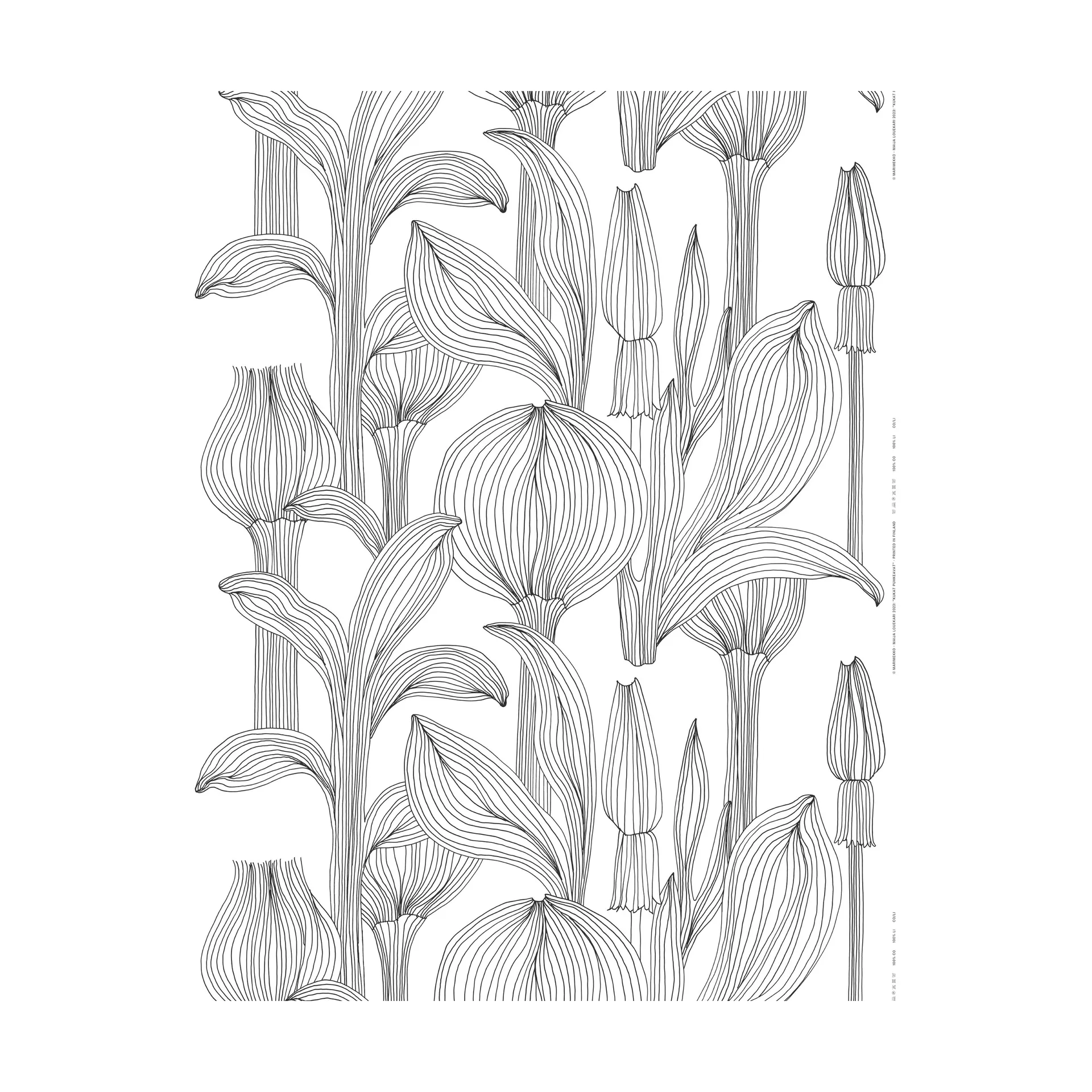 Tkanina bawełniana Kukat Puhkeavat, White-black Marimekko