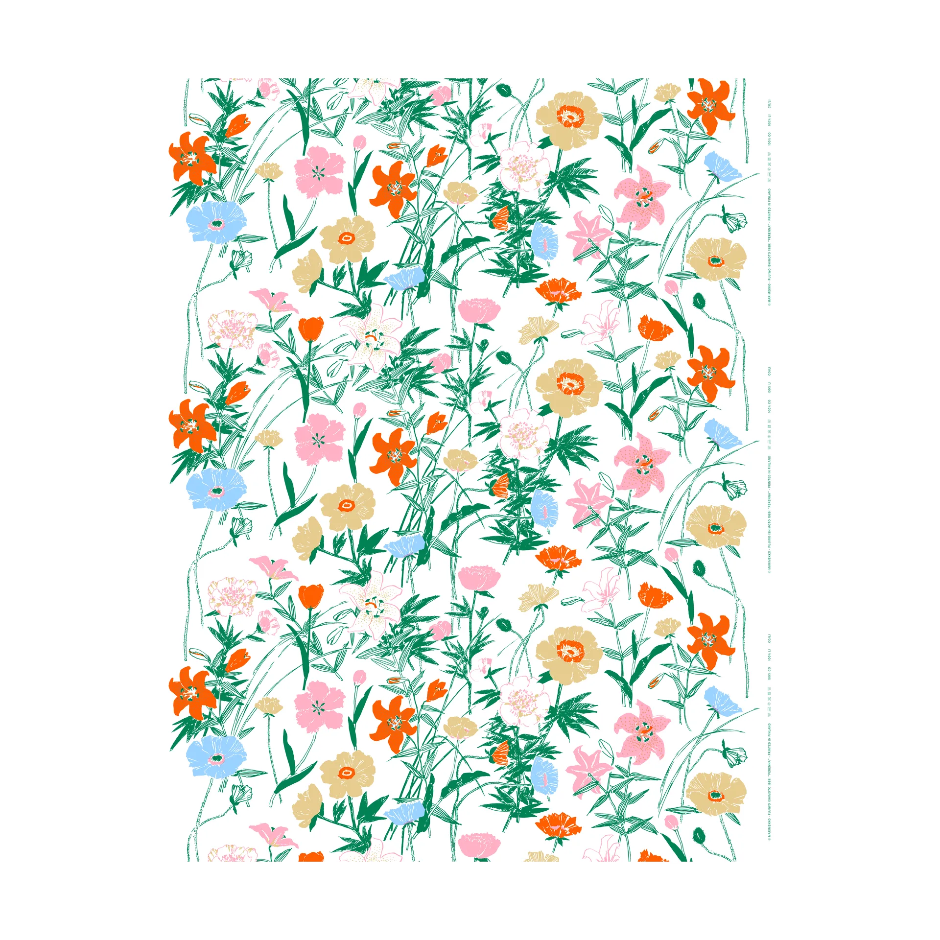 Tkanina bawełniana Perenna, White-green-beige-light pink Marimekko