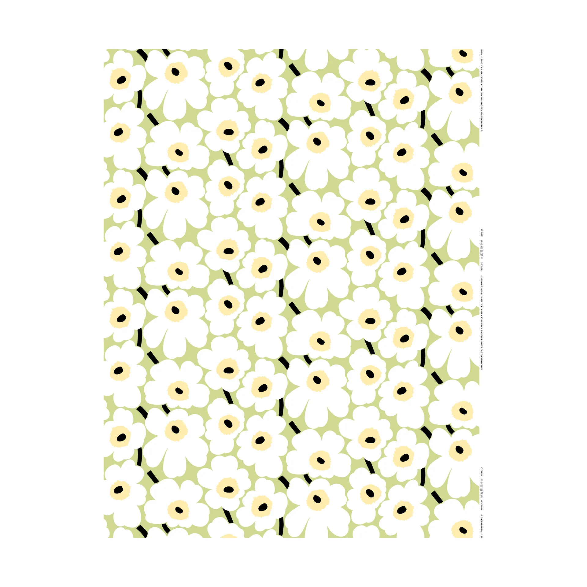 Tkanina bawełniana Pieni Unikko, Pear, white, melon, dark green Marimekko