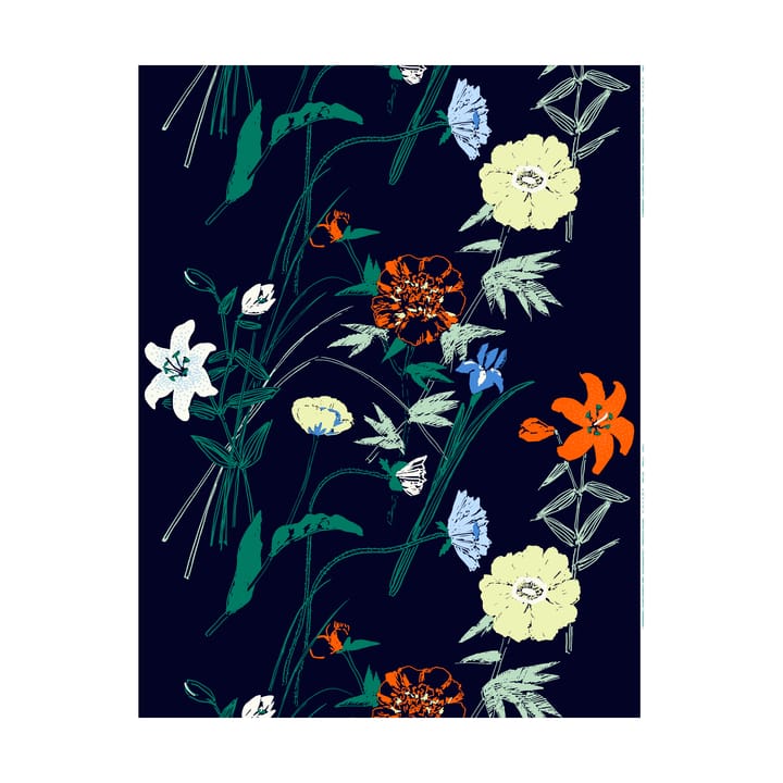 Tkanina bawełniana Puutarhakutsut  - Navy-green-sitrone-orange - Marimekko