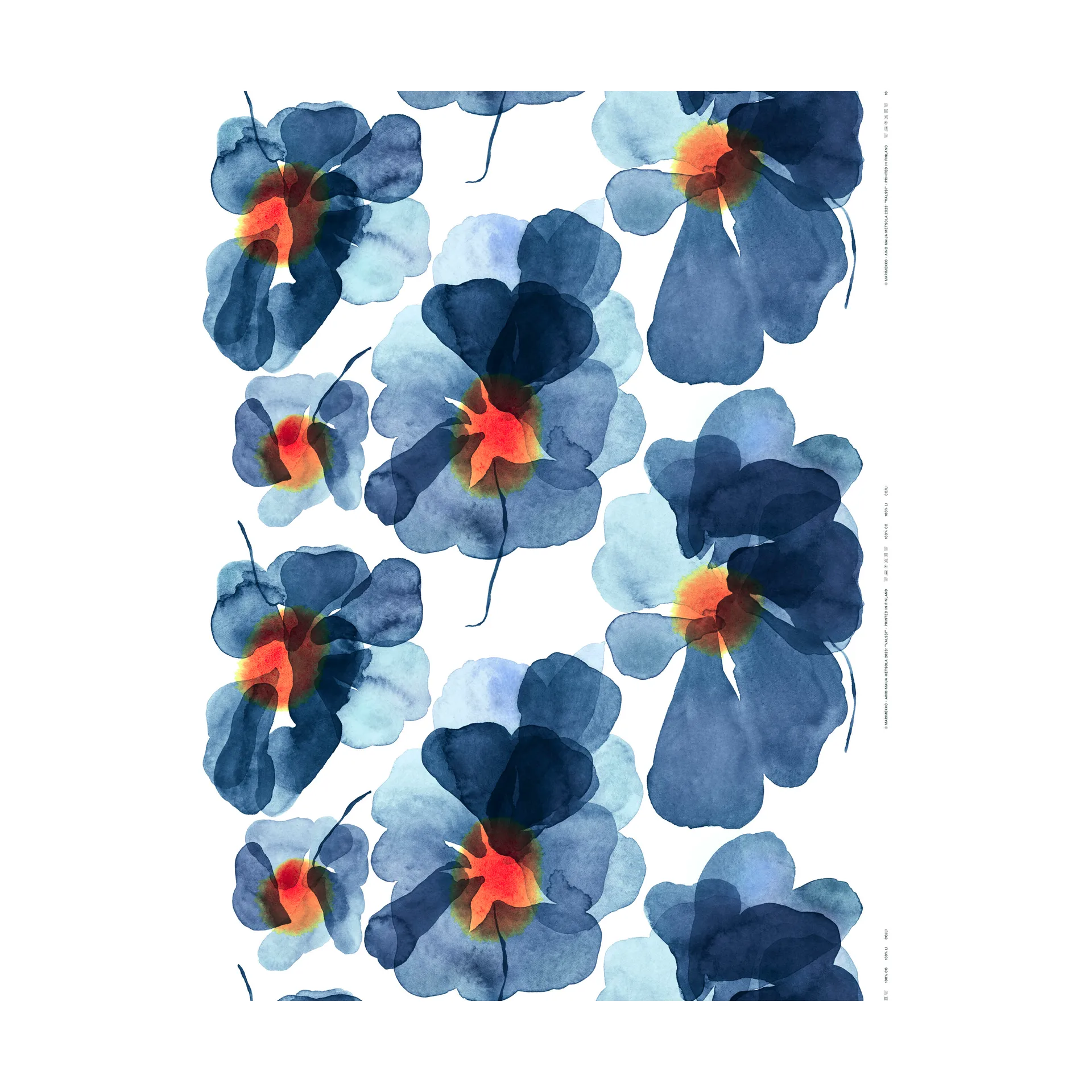 Tkanina bawełniana Valssi, White-dark blue-orange Marimekko