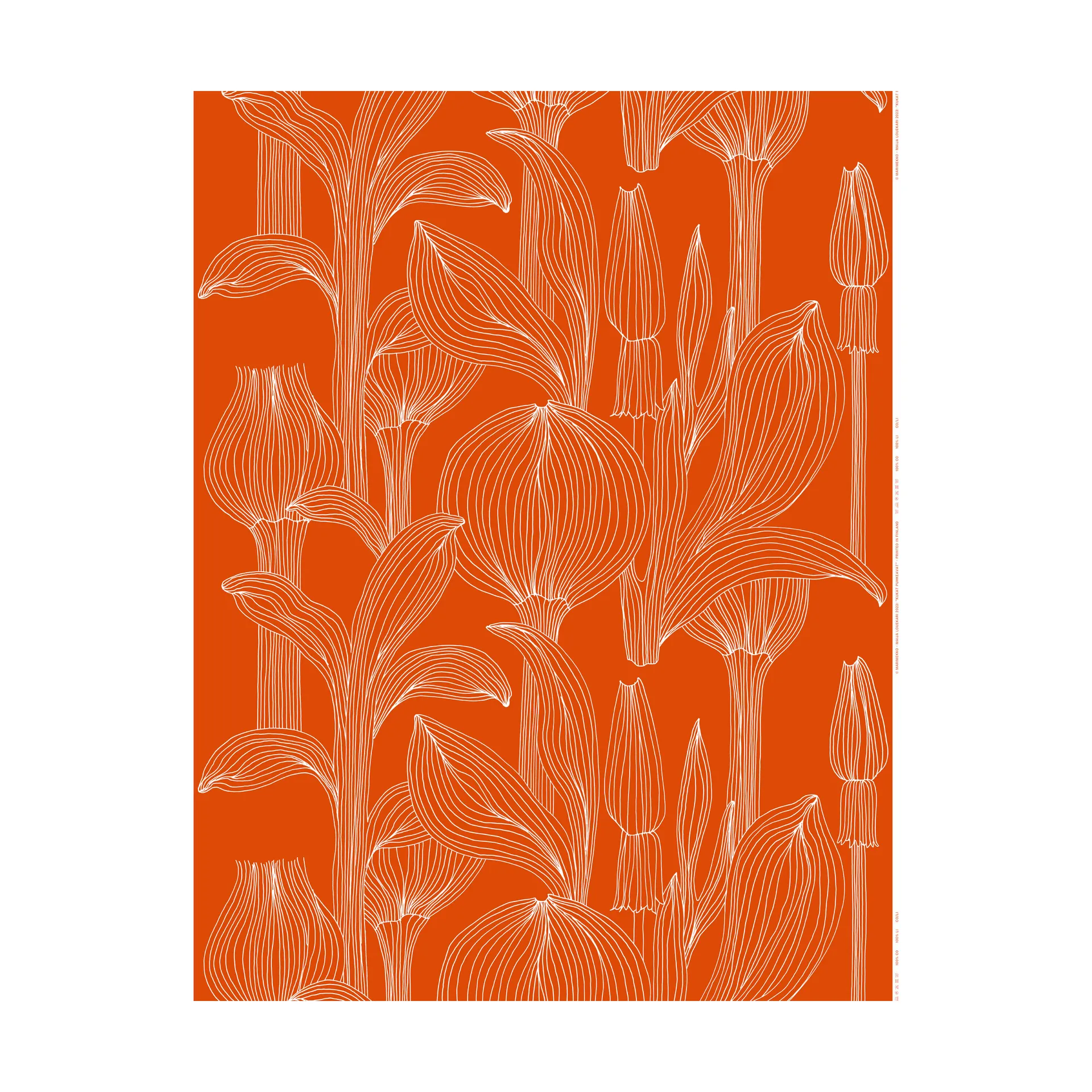 Tkanina Kukat Puhkeavat satyna bawełniana, Tomato red-white Marimekko