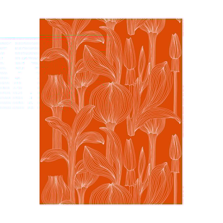 Tkanina Kukat Puhkeavat satyna bawełniana - Tomato red-white - Marimekko