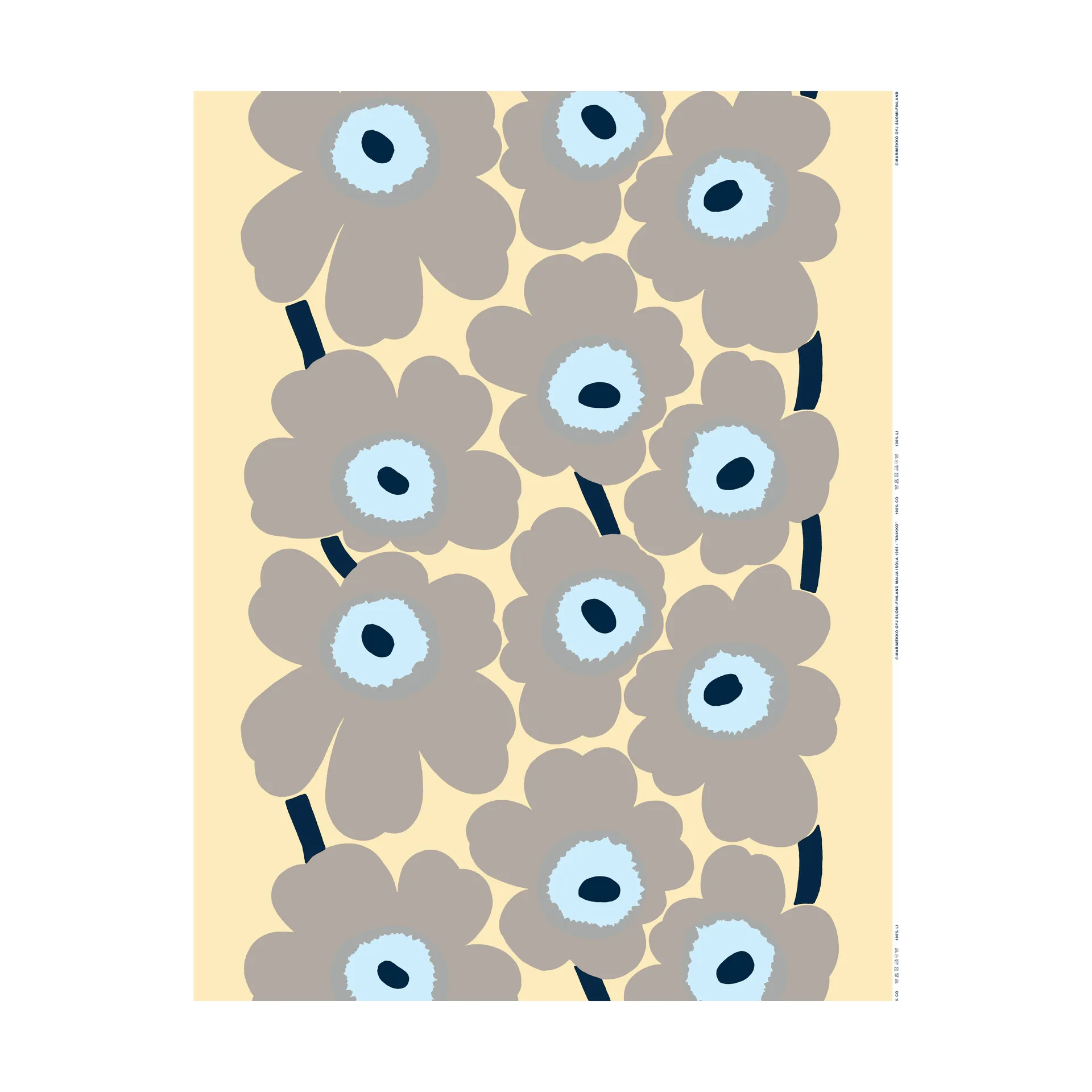 Tkanina lniana Unikko, Sand-grey-pale blue Marimekko
