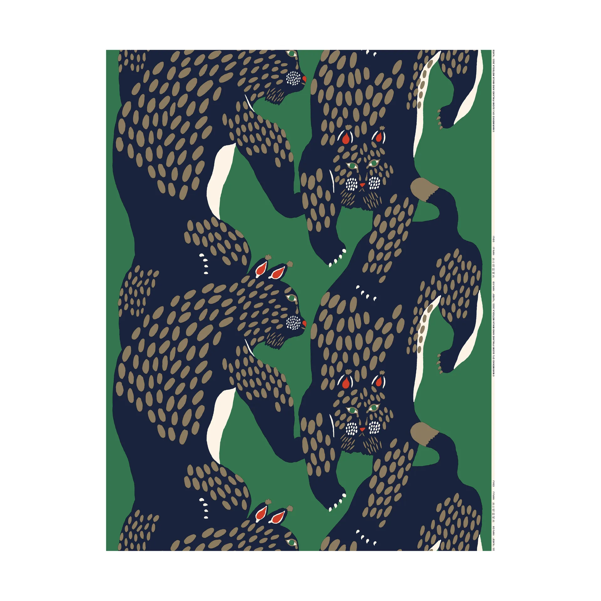 Tkanina panama Ilves, Green-blue-light brown Marimekko