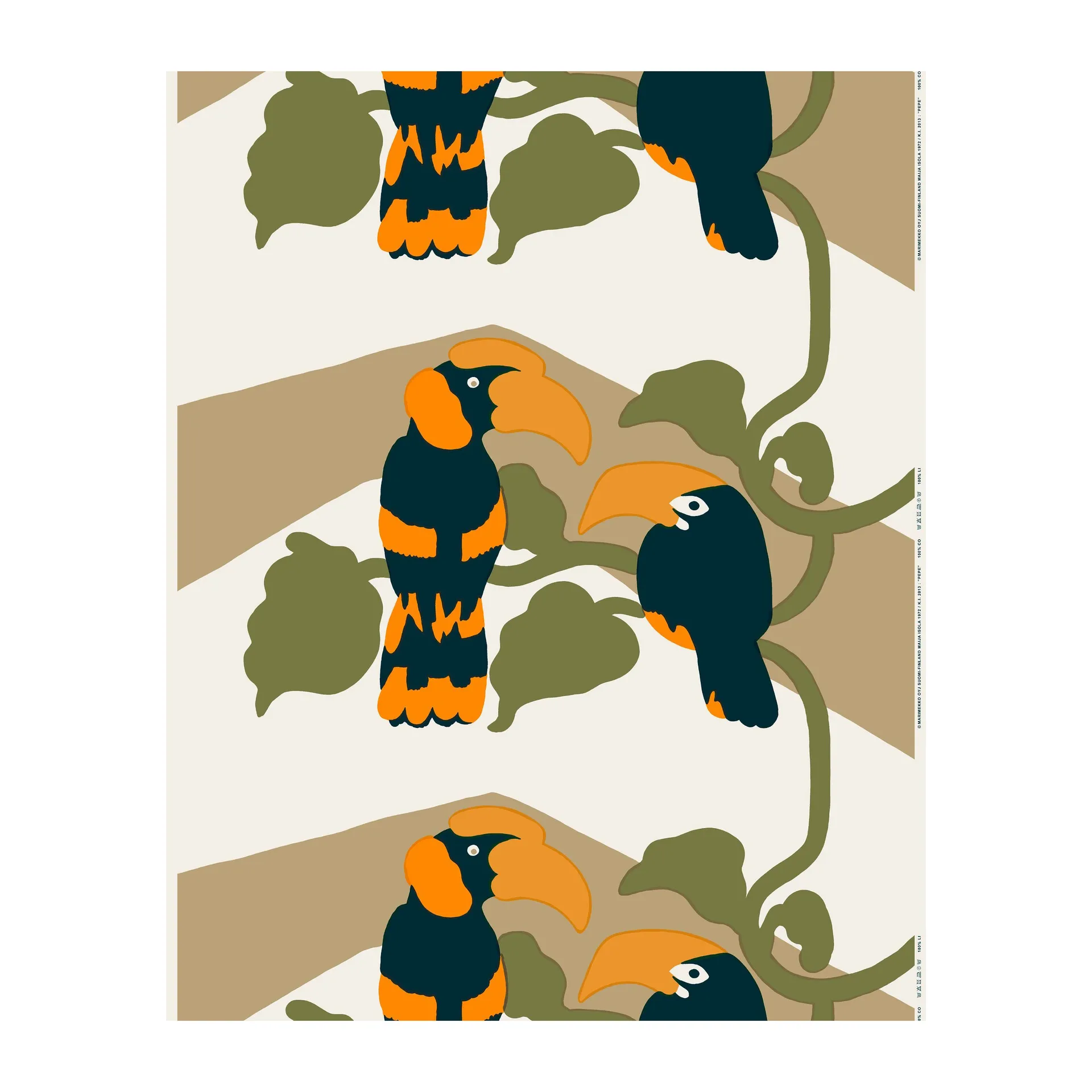 Tkanina Pepe, Off white-brązowy-pomarańczowy Marimekko