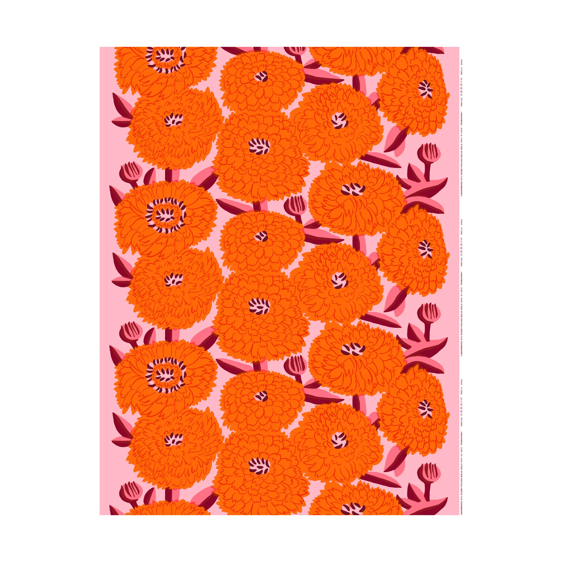 Tkanina Primavera, Light pink-orange-winered Marimekko