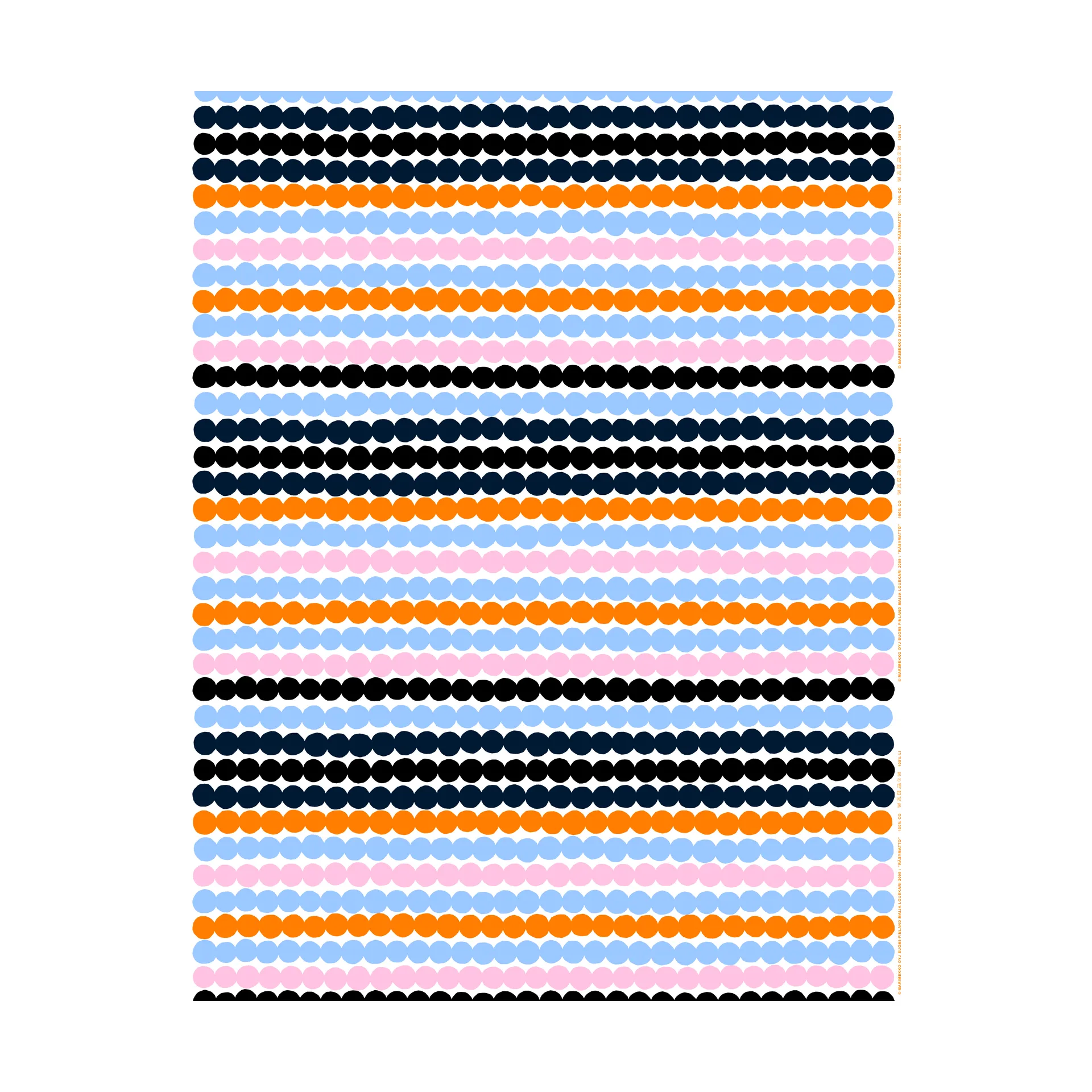 Tkanina Räsymatto, White-light blue-orange-pink Marimekko