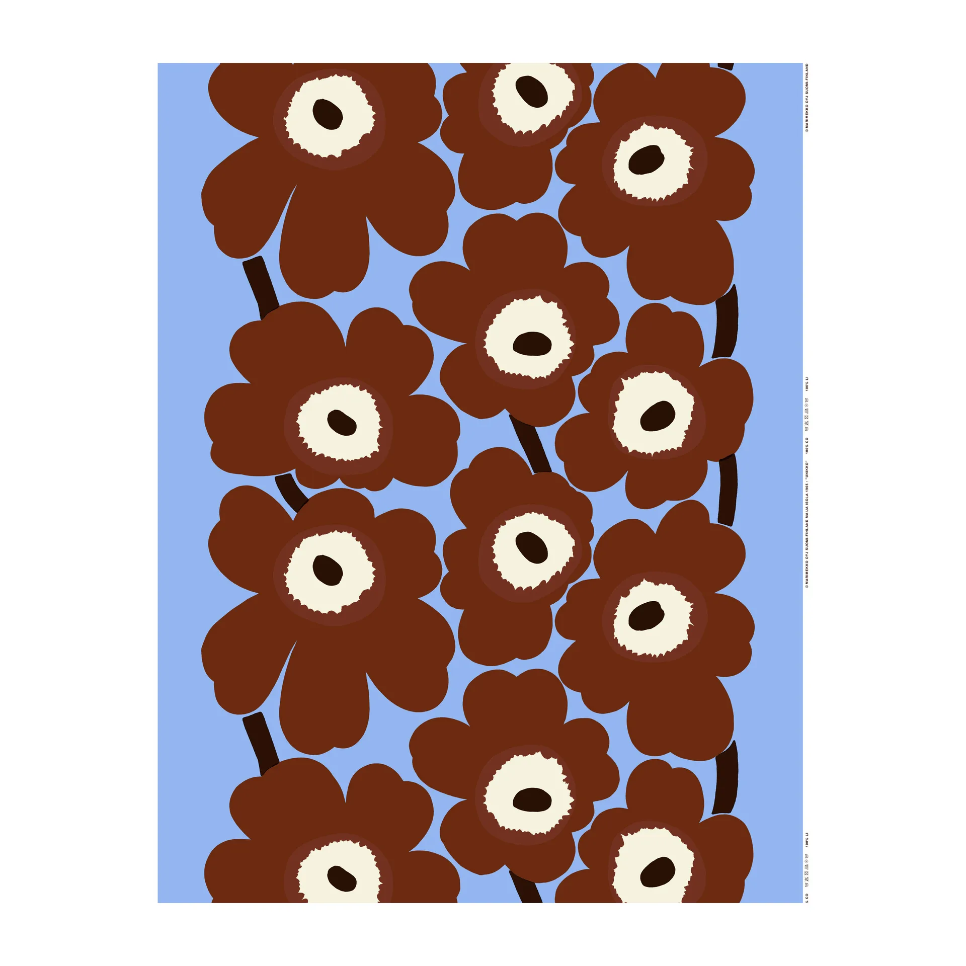 Tkanina Unikko, Błękitny-brązowy-naturalny biały Marimekko