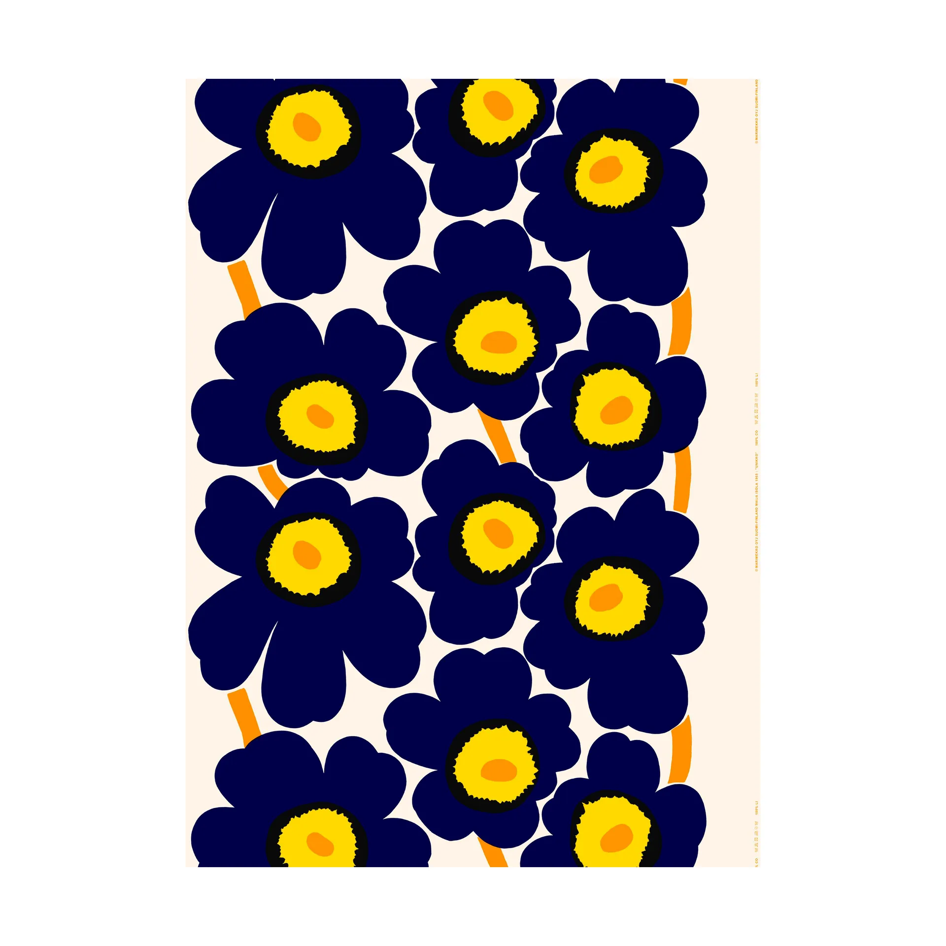 Tkanina Unikko Heavyweight bawełna, Cotton-d. blue-yellow-orange Marimekko