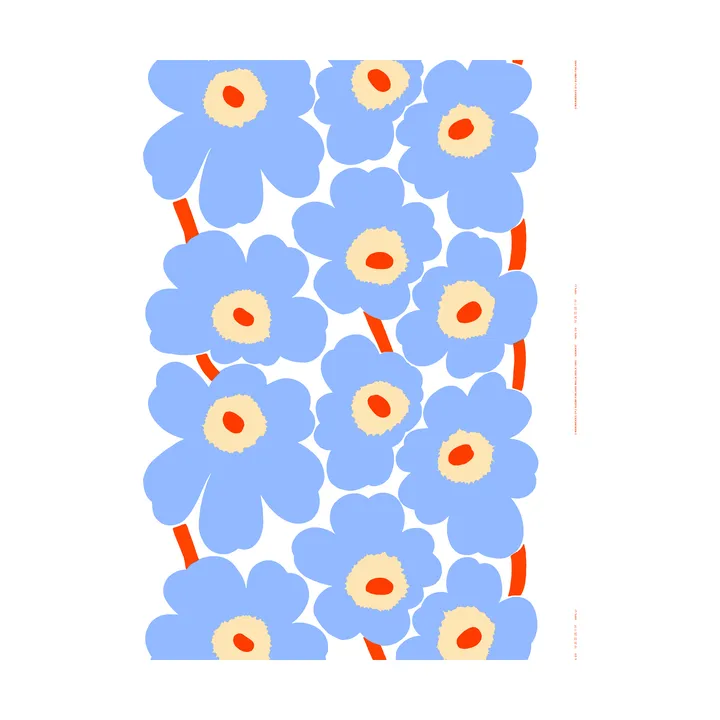 Tkanina Unikko - Natural white-light blue-orange - Marimekko