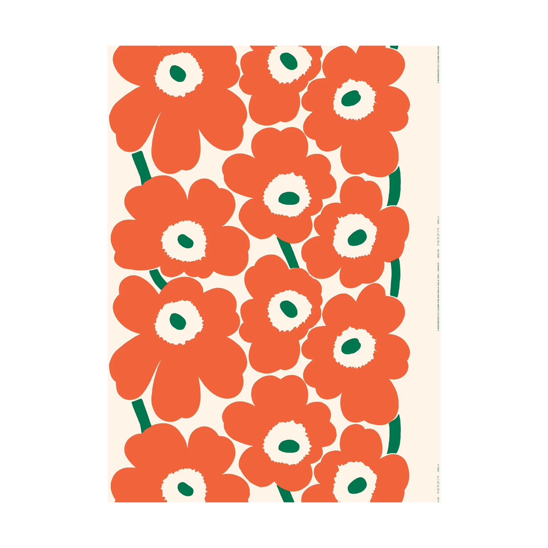 Tkanina Unikko Outdoor, Off white-orange-green Marimekko