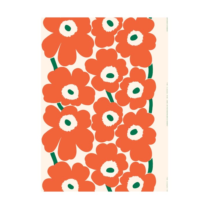 Tkanina Unikko Outdoor, Off white-orange-green Marimekko