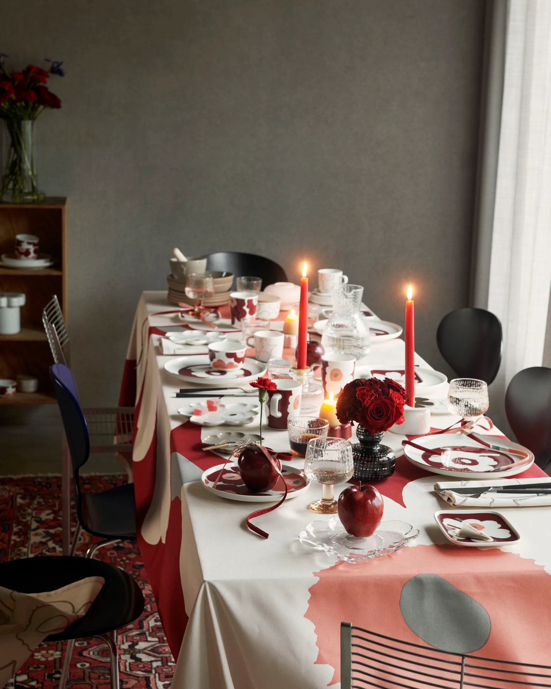 Unikko 60-lecie kubek 25 cl + talerz 12x15 cm, White-dark cherry-ash grey Marimekko