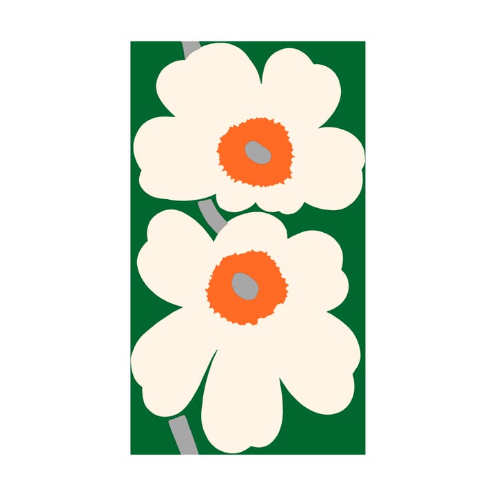 Unikko 60. rocznica materiał satyna bawełniana - Green-off white-orange - Marimekko