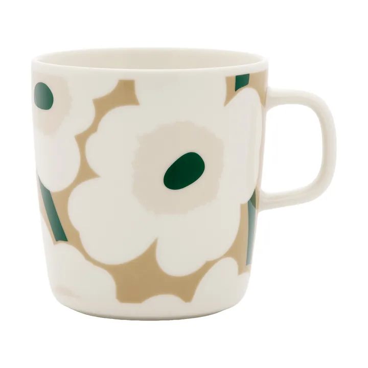 Unikko kubek 400 ml - Biały–beżowy–jasny piaskowy–ciemnozielony - Marimekko