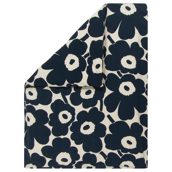 Unikko poszewka na kołdrę bawełna-len 150x210 cm - naturalny biały-ciemny niebieski - Marimekko