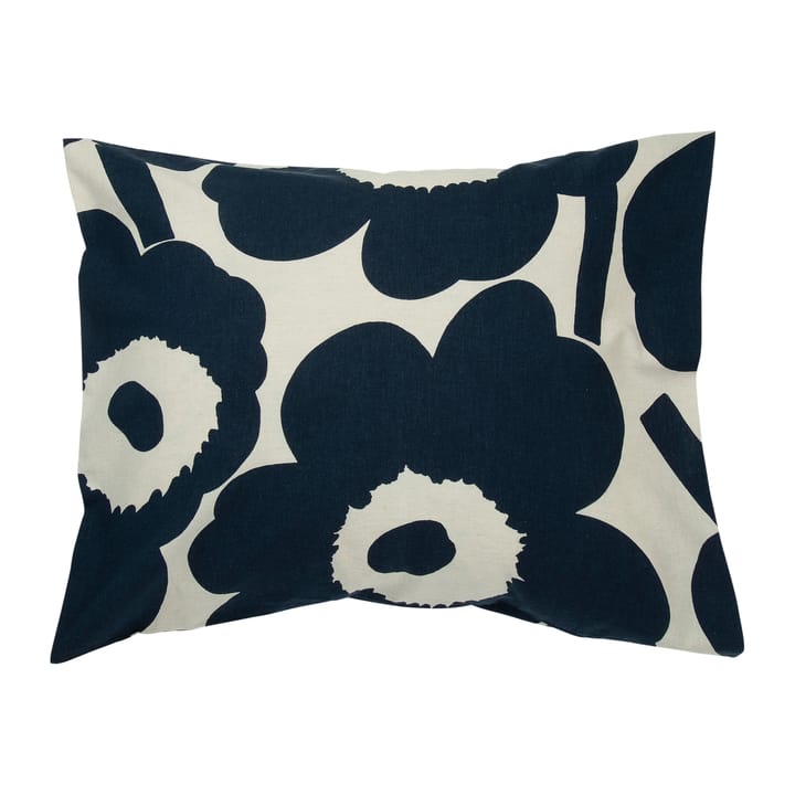 Unikko poszewka na poduszkę bawełna-len 50x60 cm - naturalny biały-ciemny niebieski - Marimekko