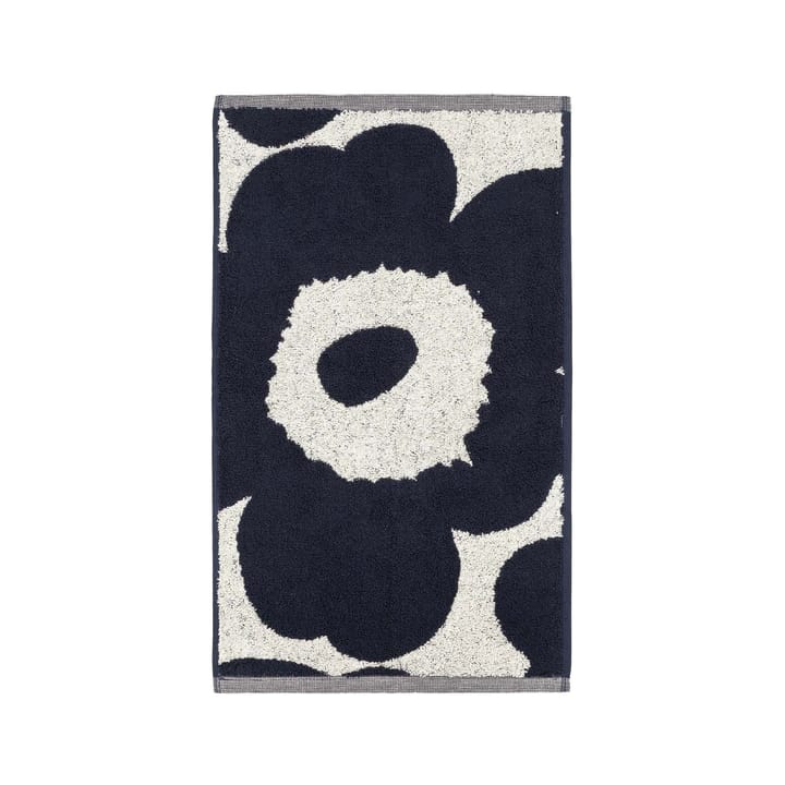 Unikko ręcznik ciemno biały z granatowym naszyciem - 30x50 cm - Marimekko