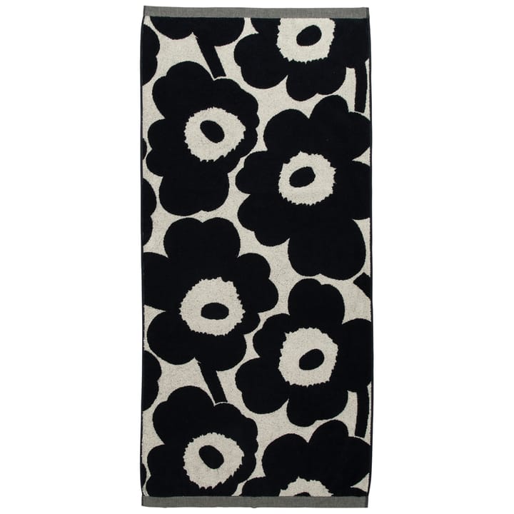 Unikko ręcznik ciemno biały z granatowym naszyciem - 70x150 cm - Marimekko