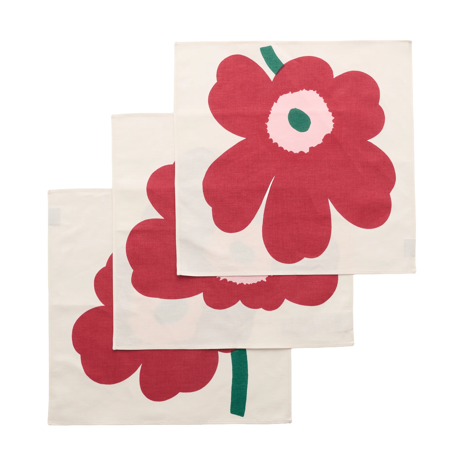 Unikko serwetka materiałowa, Off white-cranberry-rose, 45x45 cm, 3-pak Marimekko